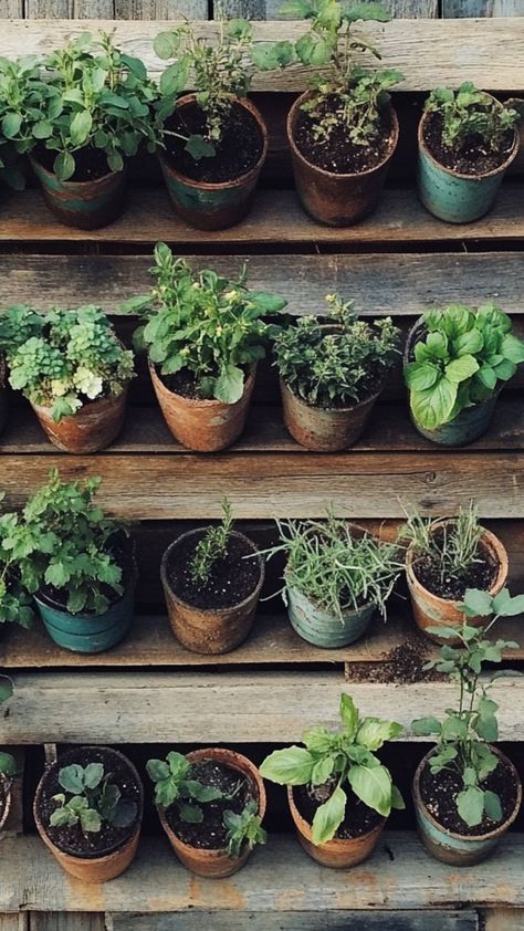 Grow fresh herbs at home with a DIY pallet herb garden! This eco-friendly project repurposes wooden pallets into a functional, stylish herb garden for your backyard, patio, or balcony. Perfect for those who love gardening and want to grow their own herbs in a sustainable way. 🌱🛠 #PalletHerbGarden #DIYGardening #EcoFriendlyLiving #SustainableHome Home Grown Herbs, At Home Herb Garden, Kitchen Herbs Garden, Aesthetic Herb Garden, Herb Garden Aesthetic, Patio Herb Garden Ideas, Herb Garden In Pots, Foraging Aesthetic, Herbs Balcony