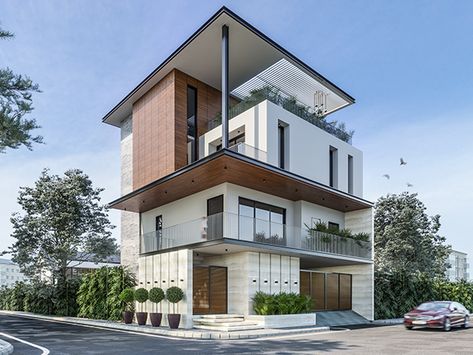 Visualization of villa @vapi, India on Behance Beautiful Exterior, Indian Home Design, House Arch Design, Modern House Facades, Architect Design House, House Construction Plan, Modern Exterior House Designs, Architecture Model House, Designer Studio