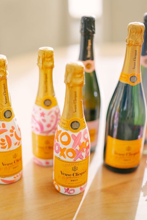 Vueve Champagne Party Decor, Vueve Champagne Bachelorette, Vueve Champagne, Veuve Bachelorette Party, Bridesmaids Bags, Turning 22, Custom Champagne Bottle, Champagne Party, Rocky Mountain Wedding