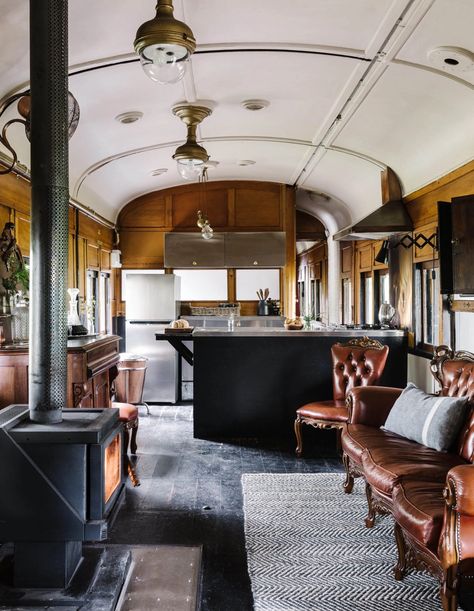 Train Carriage, Leather Trunk, Victorian Interior, Bike Shed, Vintage Train, All Aboard, The Design Files, Holiday Rental, Rental Property