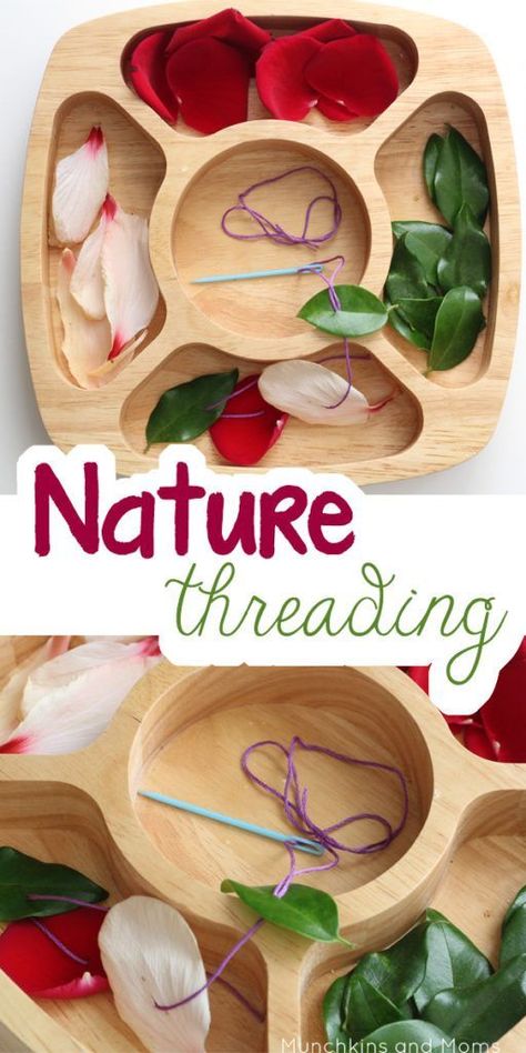 Nature Threading, Work For Preschoolers, Fall Preschool Activities, Montessori Practical Life, Nature School, Preschool Fine Motor, Montessori Ideas, Outdoor Learning, Fine Motor Activities