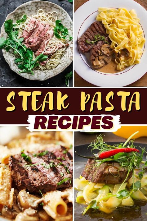 These steak pasta recipes make for hearty, delicious dinners! From Alfredo to pasta salad to lasagna, there is no shortage of winning dishes here. Skirt Steak Pasta Recipes, Steak Dinner Ideas Pasta, Unique Steak Dinner Ideas, Pasta For Steak, Pasta With Leftover Steak, Leftover Steak Ideas Easy Dinners, Steak And Pesto Pasta, Steak Pasta Dishes, Leftover Steak Pasta Recipes