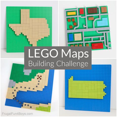 LEGO Maps Building Challenge - Frugal Fun For Boys and Girls Lego Lesson Plans, Lego Challenges For Kids, Lego Homeschool, Lego School, Lego Board Game, Lego Stem, Lego Library, Idea Lab, Lego Camp