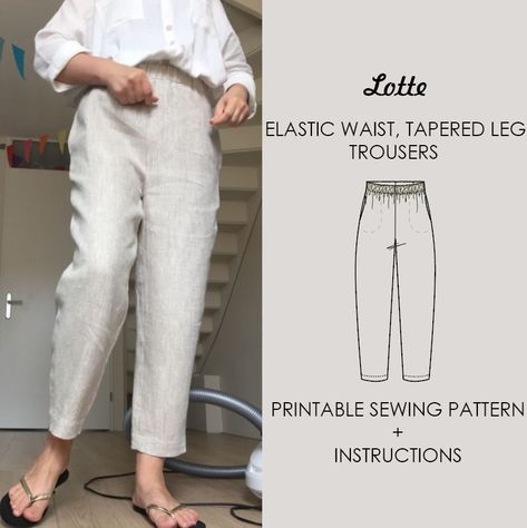 Womens Linen Trousers Pants High Waisted Elastic Waistband Inseam Pockets PDF Sewing Pattern Ankles Length Sizes : Us 2 22, Eu 34 54 - Etsy Hong Kong Women’s Pants Sewing Pattern, Sewing Patterns Trousers, Linen Pants Sewing Pattern, Sewing Pants Pattern, High Waisted Pants Pattern, Pants Pattern Sewing, Linen Pants Pattern, Elastic Waist Pants Pattern, Sewing Pattern Pants