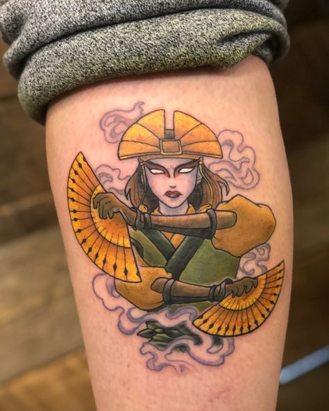 Kyoshi Fan Tattoo, Kyoshi Warrior Tattoo, Avatar Kyoshi Art, Atla Tatoos, Toph Avatar Tattoo, Avatar Korra Tattoo, Avatar Kyoshi Tattoo, Suki Tattoo, Kyoshi Tattoo