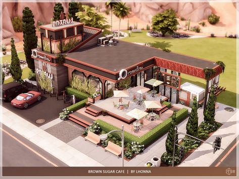 The Sims Resource - Brown Sugar Cafe /No CC/ Sims 3 Houses Ideas, Sims 4 Restaurant, Lotes The Sims 4, The Sims 4 Lots, Sims 4 Family, Sims 4 Bedroom, Sims 4 House Building, Modern Cafe, Sims 4 Expansions