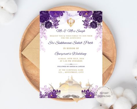 Sukhmani Sahib Path Invitation Card | Sikh Wedding Sukhmani Sahib Invite | Akhand Path Invitation Template | Digital Electronic Invite by SimplyStunningPrints on Etsy Sukhmani Sahib Path Invitation, Path Invitation, Invitation Floral, Sikh Wedding, Electronic Invitations, Print Store, Invitation Card, Digital Invitations, Gift Registry