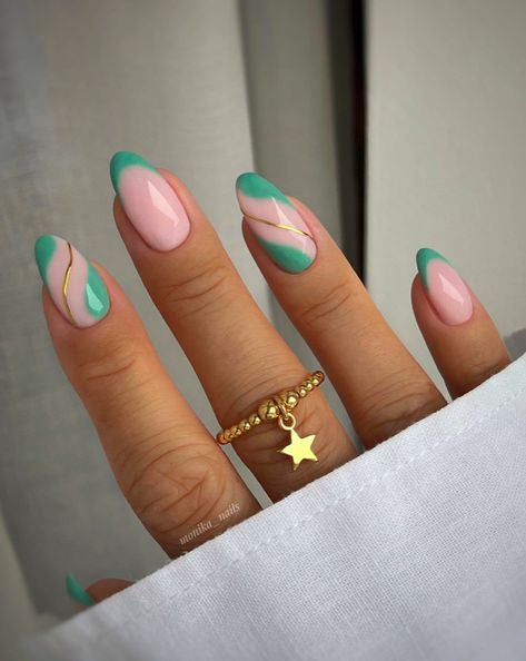 Swirl Nail Designs, Swirl Nail, Almond Gel Nails, Summer Nails 2023, Trends Nails, Designer Nails, Acrylic Nail Powder, Polish Ideas, Summery Nails