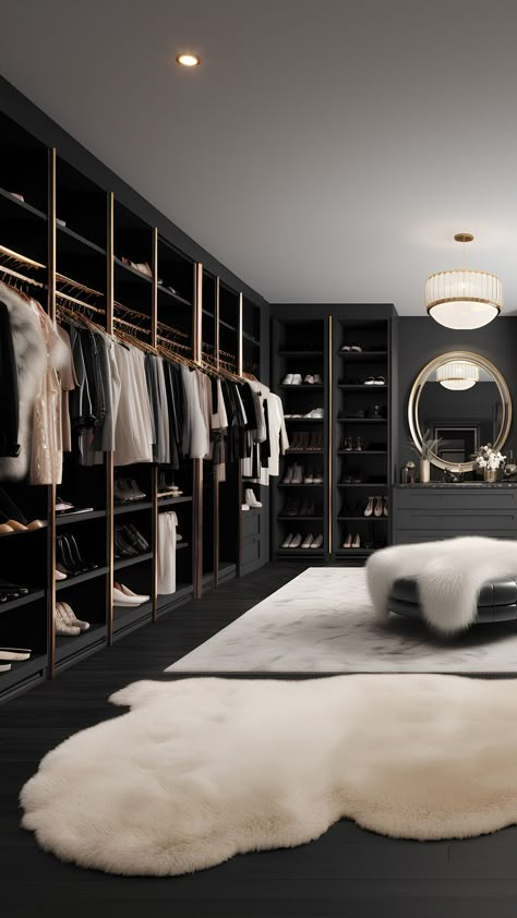 Dark Master Closet, Luxury Closet Designs Master Suite, Luxury Dressing Room, Simple Bed Designs, Luxury Closets, Closets Design, Dream Closet Design, Luxury Closets Design, Bed Design Modern