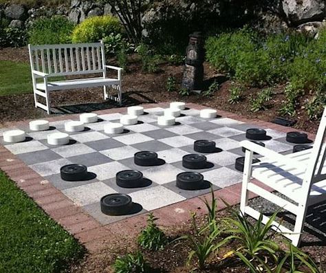 Awesome Outdoor DIY Projects for Kids Large Backyard Landscaping, Backyard Layout, Backyard Shade, Diy Playground, Outdoor Patio Designs, Budget Garden, Checker Board, Large Backyard, Outdoor Diy Projects