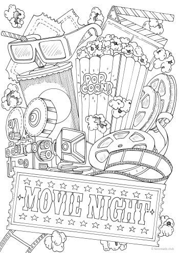 Movie Night – Favoreads Coloring Club Things To Color, Kindergarten Coloring, Bratz Coloring, Colouring Sheets For Adults, Disney Alphabet, Bobbie Goods, Adult Colouring Printables, Quote Coloring Pages, Adult Coloring Designs