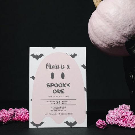 Modern Pink Ghost Halloween 1st Birthday for $3.08 - Birthday Invitations Halloween 1st Birthdays, Pink Girl Birthday, Spooky One, Halloween Birthday Invitations, Pink Ghost, 1st Birthday Invitation, Halloween 1, Monster Mash, Birthday Halloween Party