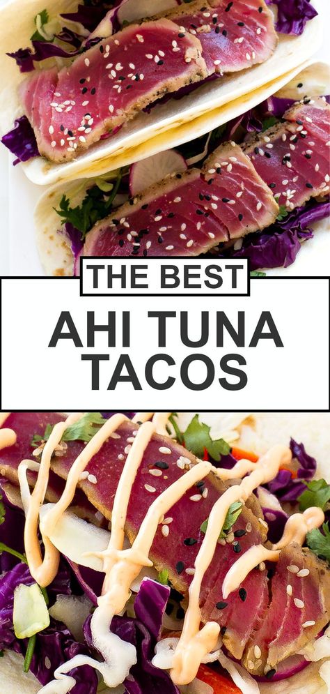 Seared Tuna Tacos, Ahi Tuna Tacos With Slaw, Tuna Tacos Ahi, Ahi Tuna Tacos Recipe, Ahi Tacos Recipe, Ahi Tuna Recipes, Tuna Tacos Recipe, Ahi Tacos, Ahi Tuna Tacos