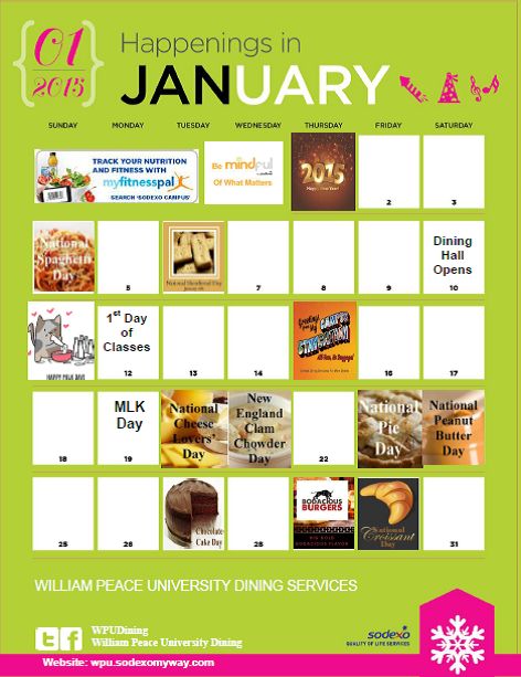 Check out January's calendar for this month's events! Everyday English, January Calendar, Sunday Monday Tuesday, Monday Tuesday Wednesday, National Day