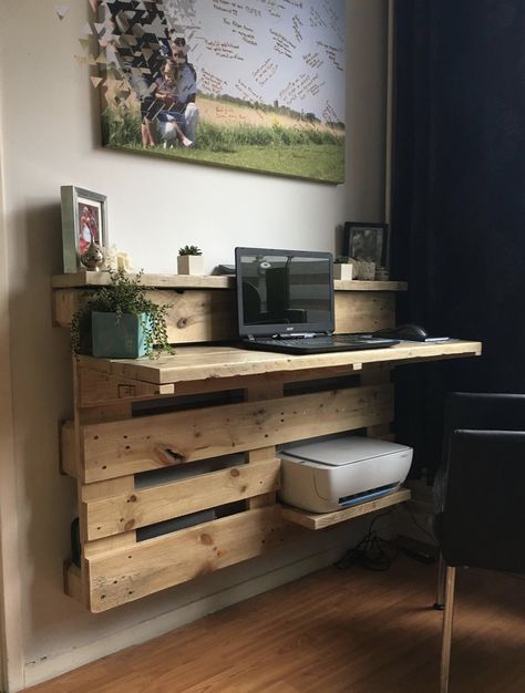 Wooden Pallet Shelves, Pallet Desk, Pallet Wall Decor, Pallet Home Decor, Diy Pallet Wall, Reclaimed Wood Desk, Pallet Patio Furniture, Pallet Decor, Wooden Pallet Projects