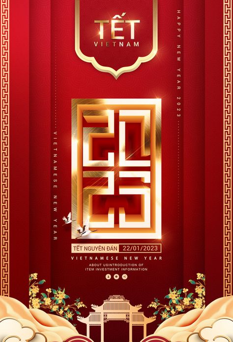 Happy New Year 2024 Design, Lunar New Year Poster, New Year Ads, Vietnam Poster, Chinese New Year Poster, Country Designs, New Year Design, Poster Idea, Happy New Year Banner