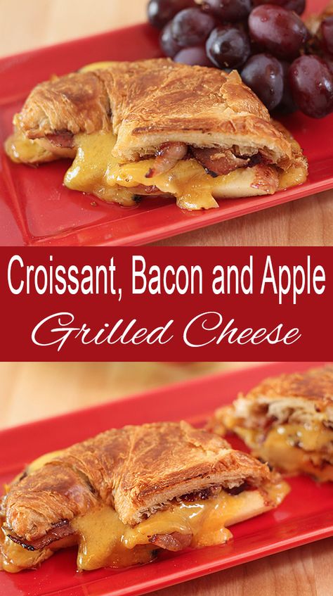 Apple and Bacon Grilled Cheese on a Croissant Grilled Cheese Croissant, Colorado Food, Bbq Cookout, Bacon Grilled Cheese, Gourmet Grilled Cheese, Recipes For Food, Football Party Food, Grilled Cheese Recipes, Grilled Sandwich