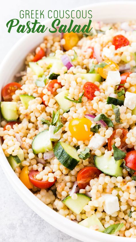 Cold Couscous Salad, Greek Couscous, Easy Greek Pasta Salad, Lemon Iced Tea, Greek Pasta Salad Recipe, Homemade Vinaigrette, Bacon Ranch Pasta Salad, Greek Pasta Salad, Vegan Pasta Salad