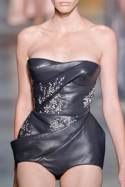 Leather Haute Couture, Leather Leotard, Leather Couture, Leather Clothes, 2014 Runway, Ulyana Sergeenko, Paris Mode, Couture Mode, Popsugar Fashion