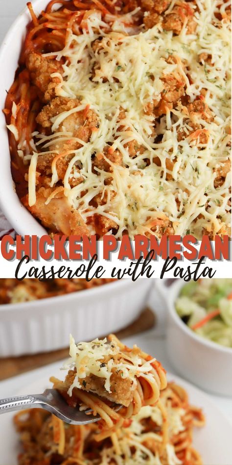 Easy Baked Chicken Parmesan Casserole With Pasta, Chicken Parmesan Spaghetti Bake, Chicken Parm Spaghetti Bake, Chicken Parmesan Casserole With Pasta, Rotisserie Chicken Parmesan Casserole, Chicken Nugget Parmesan Casserole, Easy Chicken Pasta Casserole, Chicken Parmesean, Baked Chicken Parm