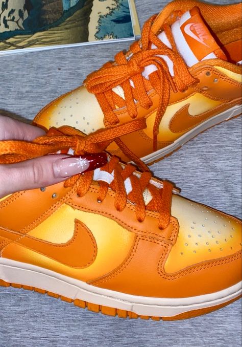 Nike shoes, dunk lows, in colour Magma Orange Nike Dunk Lows, Dunk Lows, Nike Dunk, Nike Dunks, Nike, Orange