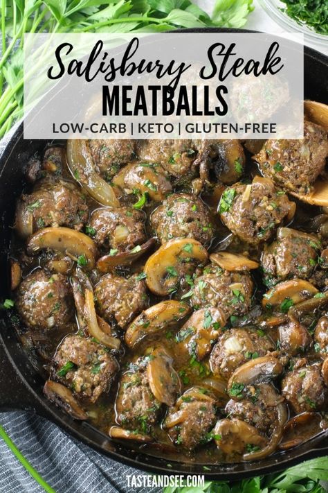 Meatballs Low Carb, Salisbury Steak Meatballs, Healthy Low Carb Dinners, Low Carb Meatballs, Low Carb Low Fat Recipes, Boiled Egg Diet Plan, Onion Sauce, Best Low Carb Recipes, Recetas Keto