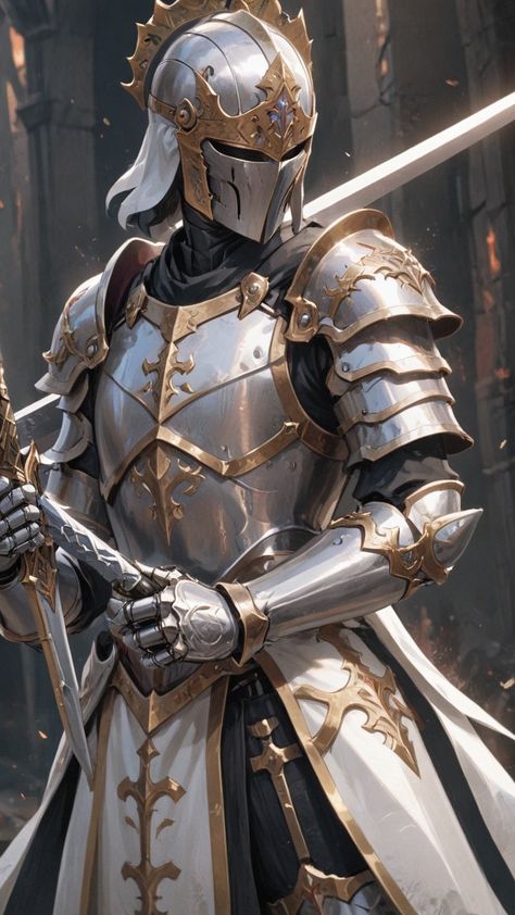 White Armor Aesthetic, Breastplate Armor Fantasy Art, White Knight Fantasy Art, Armor Design Fantasy, White Knight Art, Knight Armor Art, Paladin Fantasy Art, Warforged Paladin, Fantasy Knight Armor