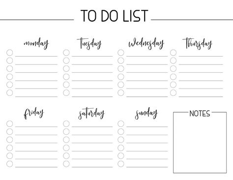 Weekly Free Printable To Do List. Crush your goals and stay organized with this weekly to-do list with notes to keep track of everything. #papertraildesign #todo #todolist #weeklytodo @weeklytodolist #organization #organize #planner #plan #goals #printableplanner Weekly To Do List Template, Weekly Planner Printable Templates, To Do List Template, Weekly To Do List, Weekly Planner Free Printable, To Do Checklist, Free Printables Organization, Printable To Do List, Study Planner Printable