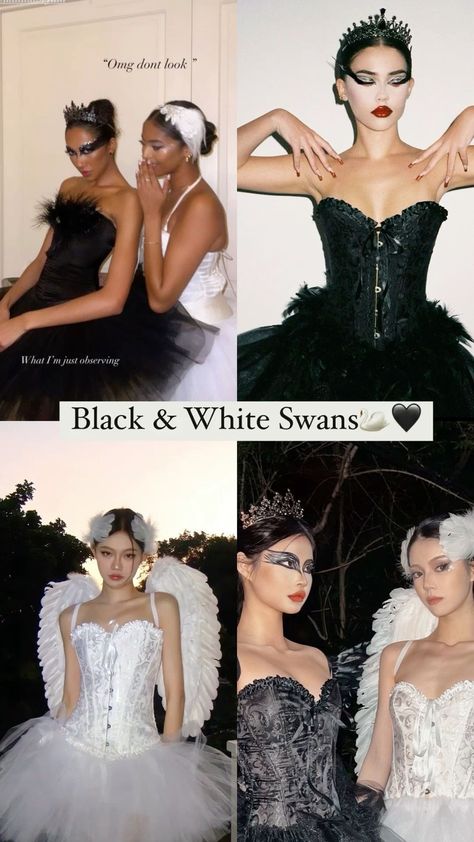 Black Swan Costume Halloween, Costume Halloween Duo, Halloween Duo Costume, Black And White Swan, Halloween Duo, Black Swan Costume, Halloween Duos, Halloween Parejas, Costumes For Adults