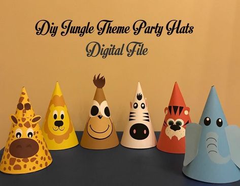 Party Hat Printable, Jungle Theme Party, Hat Printable, Three Birthday, Jungle Theme Birthday Party, Zoo Birthday Party, Jungle Thema, Wild Birthday Party, Dinosaur Hat