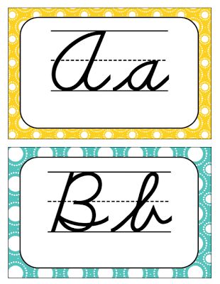 Cursive Alphabet Letters for classroom use- free!  Turquoise and Yellow theme Cursive Alphabet Printable, Cursive Alphabet Chart, Cursive Letters Alphabet, Free Classroom Printables, Alphabet Display, Teaching Cursive, Alphabet Chart, Boho Birds, Cursive Alphabet