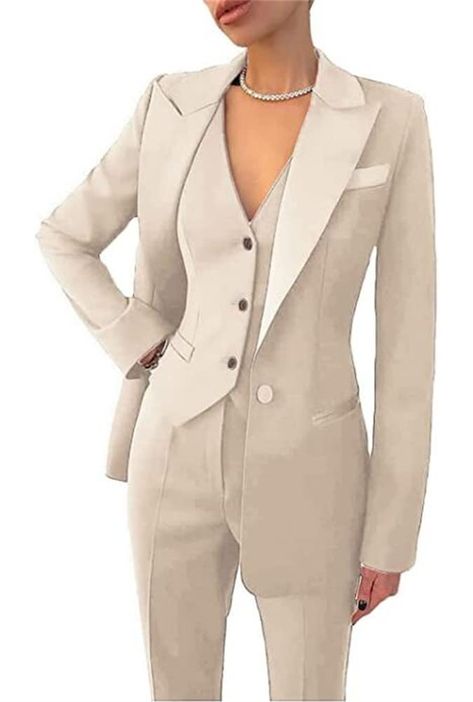 Pantsuit Wedding, Womens 3 Piece Suit, Womens Casual Suits, Party Wear Suits, Wedding Pantsuit, Suits Formal, Pant Suits For Women, Tuxedo Women, Work Blazer