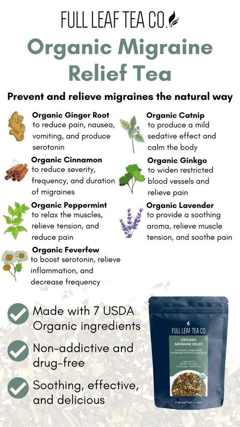 Organic Migraine Relief Tea in 2022 | Healing herbs, Herbal healing, Natural healing remedies Herbs For Headaches, Tea For Migraines, Teas For Headaches, Natural Remedies For Migraines, How To Relieve Migraines, Loose Leaf Teas, Healing Remedies, Natural Healing Remedies, Migraine Relief