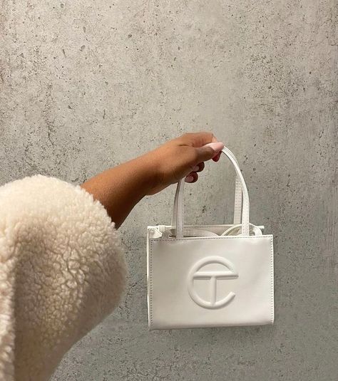 Telfar Mini Bag, Telfar Small Bag Aesthetic, Black Mini Telfar Bag, White Mini Telfar Bag, Small Grey Telfar Bag, Givency Antigona Bag, Brunch Outfit, Louis Vuitton Twist Bag, White Bag