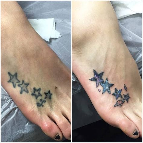 Star cover up on the right foot. Little Foot Tattoos, Star Foot Tattoos, Tattoo Coverups, Cover Up Tattoo Ideas, Filler Tattoos, Up Tattoo Ideas, Cover Up Tattoos For Women, Toe Tattoos, Like A Tattoo