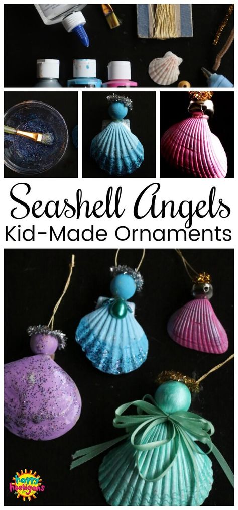 These seashell angel ornaments are fun and easy for kids to make for the Christmas tree. Minimal supplies and great for kids of all ages. #HappyHooligans #KidsCrafts #CHristmasCraftsForKids, #OceanCrafts, #Sheshells #Shells #Angels #AngelCrafts #HolidayCrafts Snail Craft, Seashell Christmas Ornaments, Quick Projects, Sand Crafts, Angel Crafts, Garden Christmas, Kids Ornaments, Christmas Ornaments Homemade, Seashell Crafts