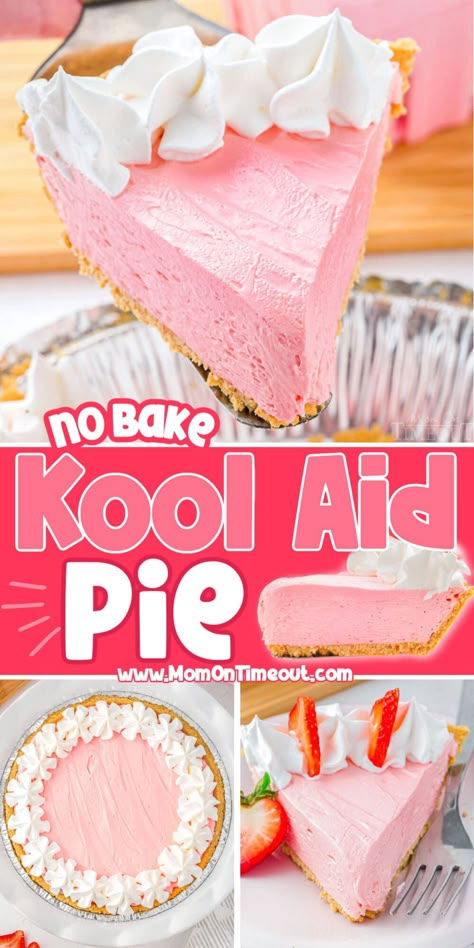 Kool Aid Pie Recipes, Cool Aide Pie, Koolaid Pie Recipes Condensed Milk, Cool Aid Pie, Kool Aid Pie Condensed Milk, Easy Summer Pies Recipes, Momontimeout Recipe, Kool Aid Recipes, Jello Pie Recipes