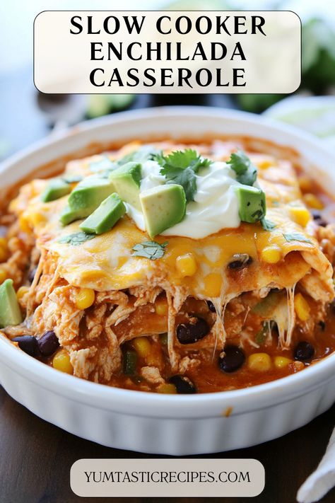 Turn classic enchiladas into a hearty, layered casserole made in your slow cooker! This one-pot wonder is loaded with flavor, super simple to prep, and packed with cheese and spices. A no-fuss recipe that’s perfect for feeding a crowd or meal prepping for the week. Give it a try!

#EnchiladaLovers #SlowCookerRecipes #FamilyDinnerIdeas #MexicanCuisine #EasyComfortFood Enchilada Stack Casserole, Enchilada Bake Casserole, Crock Pot Enchilada Casserole, Enchilada Casserole Crockpot, Crock Pot Enchiladas, Layered Enchilada Casserole, Slow Cooker Enchilada Casserole, Crockpot Enchilada Casserole, Crockpot Enchiladas