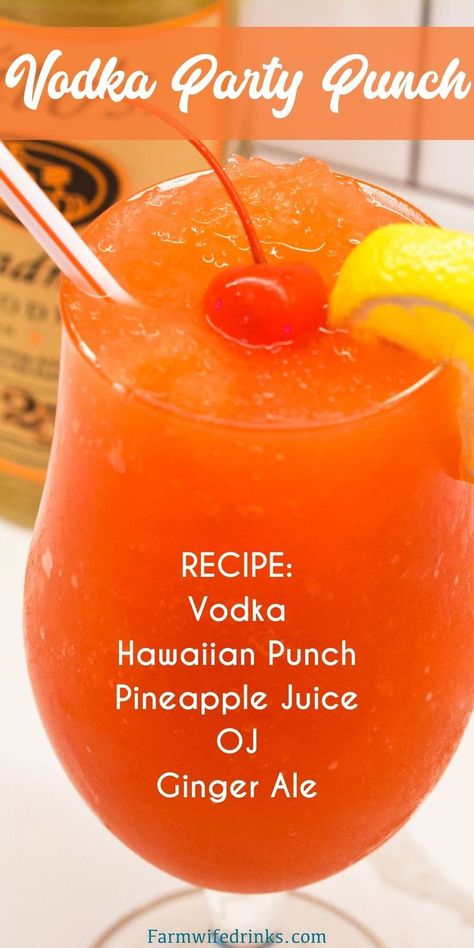 Vodka Punch Recipes Parties, Vodka Party Punch, Alcoholic Punch Recipes, Party Punch Recipes, Alcholic Drinks, Summer Drinks Alcohol, Christmas Punch Recipes, Cocktail Drinks Alcoholic, Hawaiian Punch