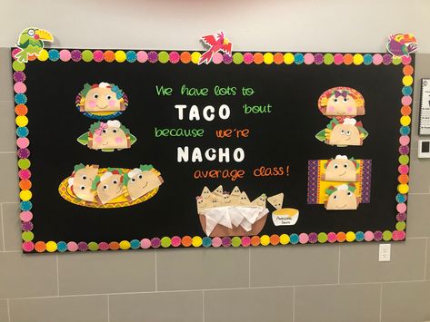 Taco Bulletin Board Ideas, Taco Bulletin Board, Food Bulletin Boards, Elementary School Bulletin Boards, Elementary Bulletin Boards, Class Bulletin Boards, Work Bulletin Boards, Bulletin Board Borders, Fiesta Theme