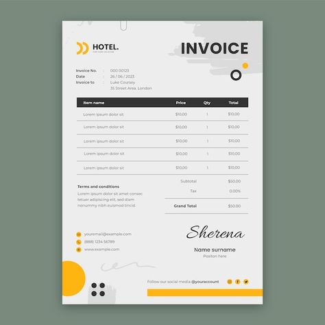 Free vector flat invoice template for ho... | Free Vector #Freepik #freevector #invoice #invoice-design #invoice-template #motel Design Invoice, Invoice Format, Invoice Design, Invoice Template, Templates Downloads, Template Download, Simple Design, Template Design, Vector Free