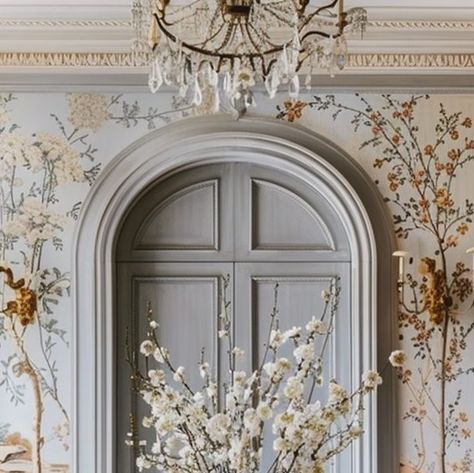 Kathy Kuo Home on Instagram: "The wallpaper inside these beautifully paneled dining room walls has me so inspired! I absolutely love the additional charm it brings to a grand room, adding depth and personality that makes the space feel even more inviting. I'd be hosting dinner parties daily!" Wallpaper On Ceiling In Dining Room, Dining Rooms With Wallpaper, Paneled Dining Room, Grand Room, House Wallpaper, Hosting Dinner, Wallpaper Ceiling, Host Dinner Party, Room Walls