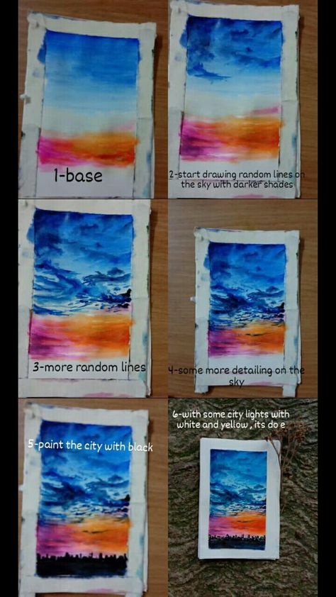 Watercolour Sunset Easy, Watercolor Sunset Easy, Watercolor Sunset Tutorial, Sunset Tutorial, Watercolour Sunset, Sunset Painting Easy, Painting Exercises, Watercolor Quotes, Color Art Lessons