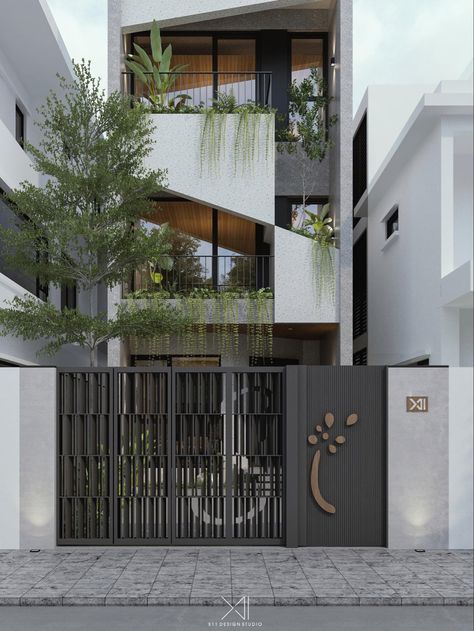 Minimalist Fence Design Modern Houses, Scandanavian House Design Exterior, Minimalist Fence, Design Flower Drawing, Aesthetic Flower Tattoo, Townhouse Facade, Wallpaper Flowers Aesthetic, Tattoo Design Flower, Main Doors