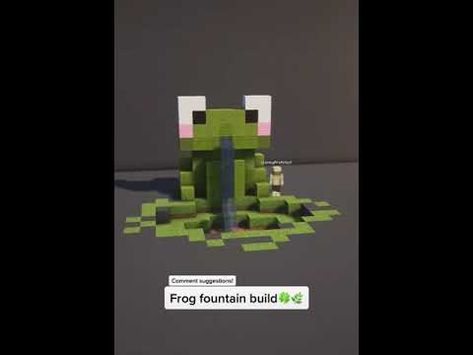 Minecraft Frog Statue Pond, Minecraft Frog Waterfall, Minecraft Frog Light Builds, Minecraft Frog Fountain Tutorial, Minecraft Frog Building Ideas, Water Fountain Minecraft Ideas, Frog Minecraft Build, Frog Statue Minecraft, Minecraft Frog Fountain