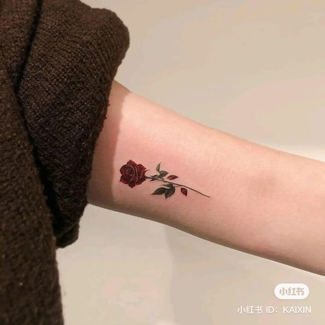 30+ Eye Catching Red Tattoos Ideas And Their Meanings Winter Rose Tattoo, A Rose Tattoo, Small Rose Tattoo, Red Rose Tattoo, Retro Tattoos, Small Girl Tattoos, Inspiration Tattoos, Gaming Tattoo, Red Tattoos