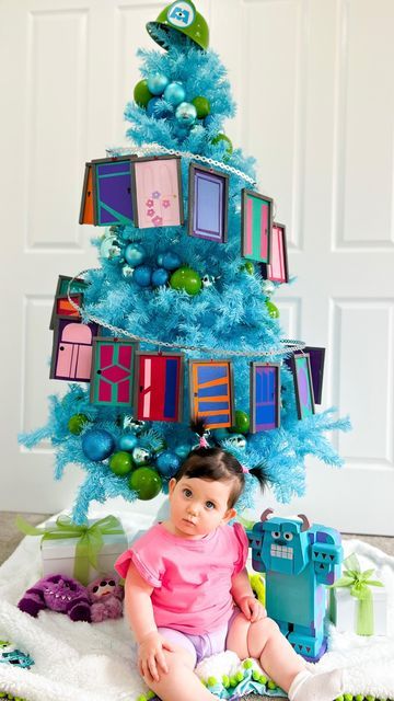 Mini Christmas Tree Ideas Themed, Luca Christmas Tree, Kids Theme Christmas Tree, Tree Decorating Contest Ideas, Cartoon Themed Christmas Tree, Inside Out Christmas Tree, Character Christmas Tree Ideas, Cookie Monster Christmas Tree Ideas, Monsters Inc Christmas Tree