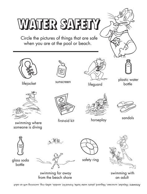 Select the items that are safe for the pool or beach. #watersafety #kidactivities Internet Safety Worksheet, Water Safety Activities, Fire Safety Worksheets, Safety Worksheets, Development Psychology, Science Safety, Safety Crafts, Swimming Safety, Summer Safety