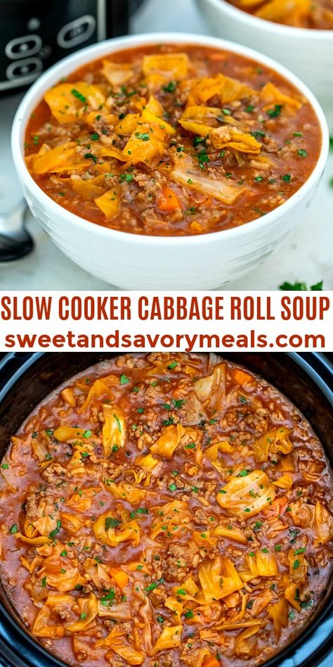 Crockpot Cabbage Roll Soup, Vegetarian Cabbage Rolls, Slow Cooker Cabbage, Crockpot Cabbage Recipes, Slow Cooker Cabbage Rolls, Soup Video, Crock Pot Cabbage, Bacon Fried Cabbage, Bisque Soup