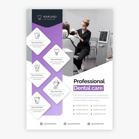 Free vector gradient dental flyer | Free Vector #Freepik #freevector #dental-flyer #dentist-flyer #dental-template #dentist-template Dental Posts, Dental Posters, Flyer Free, Dental Marketing, Vector Gradient, Leaflet Design, Flyer Design Templates, Dental Practice, Dental Hygienist